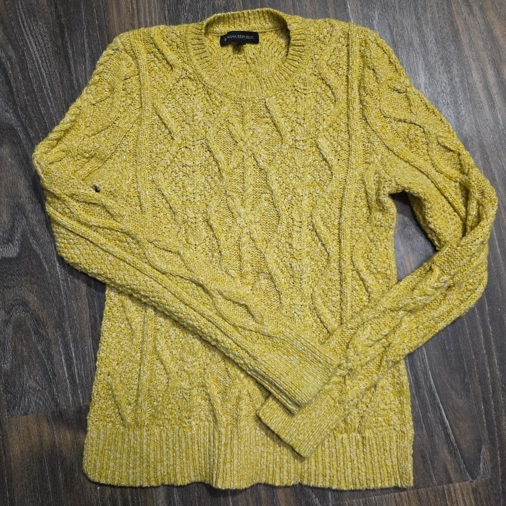 Banana‎ Republic Womens Yellow Marled Cable Knit Cotton Wool Sweater Small